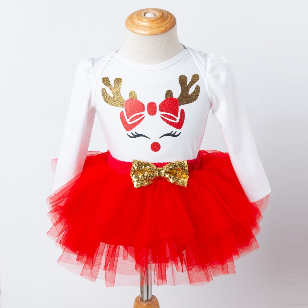 Meisje Kerst Rok Elanden Lange Mouw Meisje Rok Baby Meisje Kostuum Mooie Rode Princess Kleding Baby Tutu