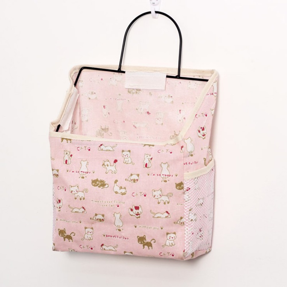 1Pc Lattice Hanging Storage Bag Bedside Storage Organizer Dorm Room Phone Book Magazine Storage Bag Holder With Hook Bed Pocket: Pink Cat