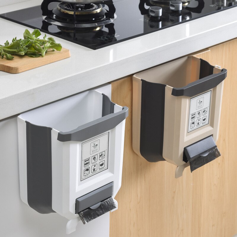 Poubelle suspendue cuisine porte de meuble de cuisine pliable toilette pliable sans sac poubelle blanc marron Style épais