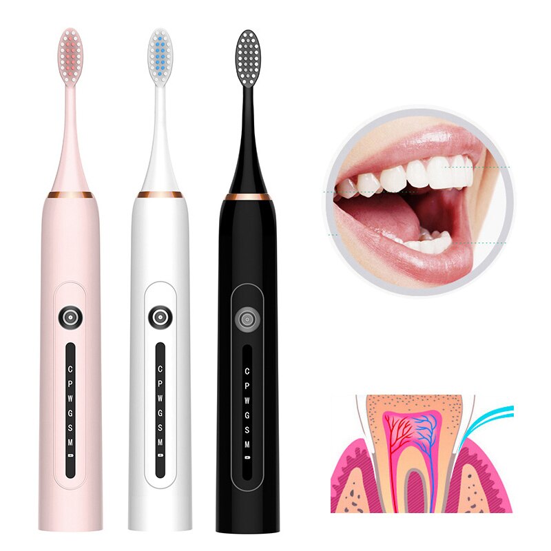 Brosse à dents électrique Rechargeable USB, soins pour bébé, automatique, intelligente, 6 Modes, étanche, 4 têtes de rechange