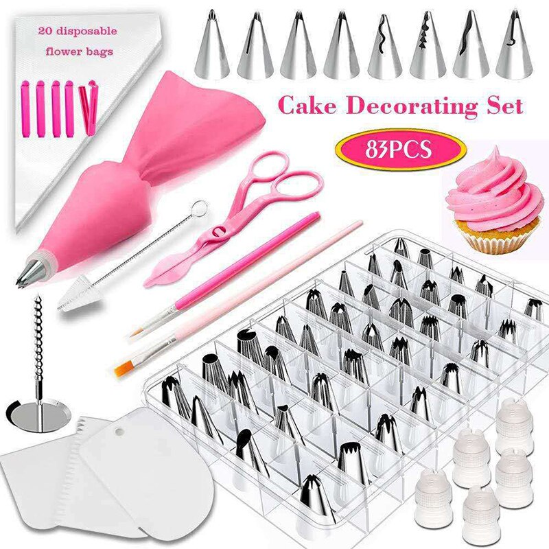 100pcs Cake Decorating Skills Set Pastry Bag Candy Accessories Nozzle Stainless Steel Cream Cake Baking Tools Kitchen Cake Tools
