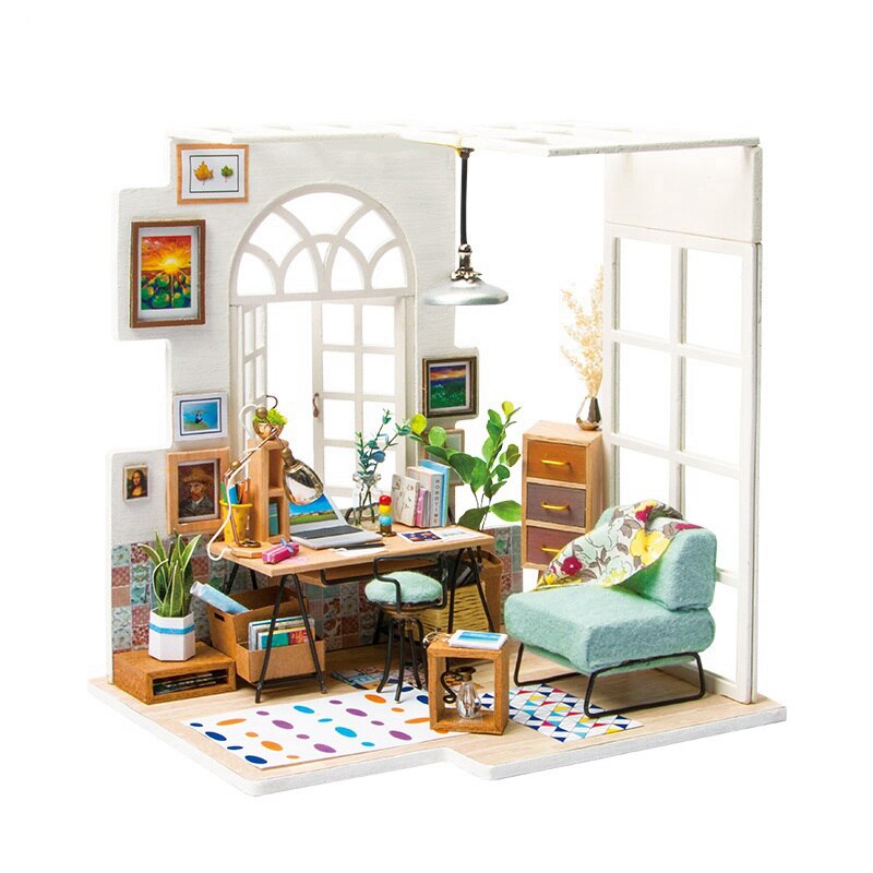 Robotime 15 Kinds DIY House with Furniture Children Adult Miniature Wooden Doll House Model Building Kits Dollhouse Toy: SOHO Time