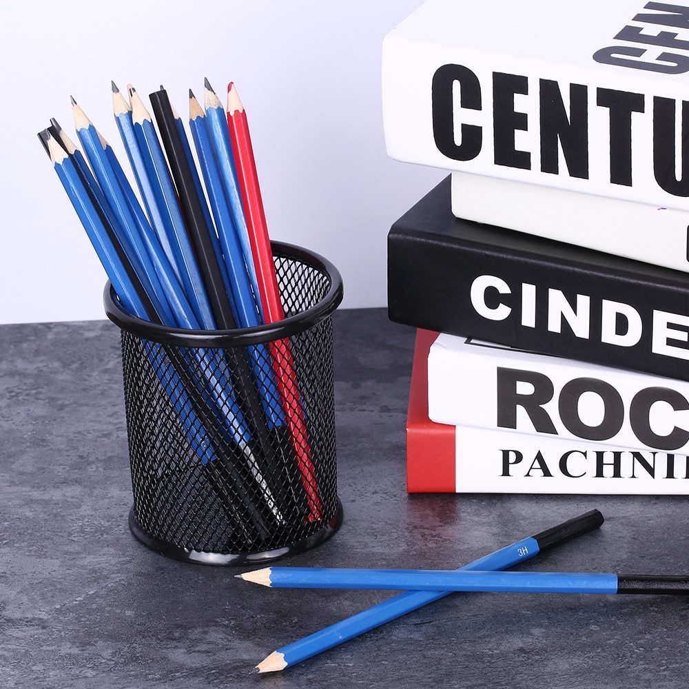 Round Metal Mesh Storage Pen Pencil Pot Holder Container Office Desk Pen Storage Organizer Medium Sized Black Pencil Holder