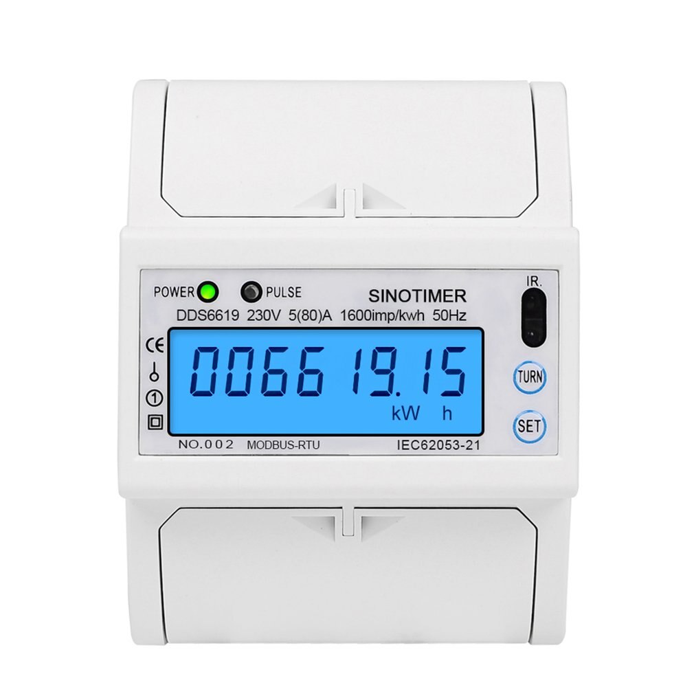 Single Phase 5 (80) One 230V AC RS485 Modbus Rtu Energy Meter Electrical Consumption Luminous Monitoring Din Rail