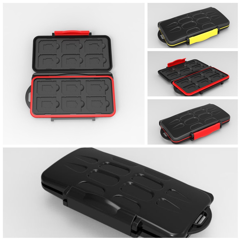 Waterdichte Memory Card Case Grote Uitvoering 24 SD TF Geheugenkaarten Opbergdoos Protector Case Houder Zwart + Rood Anti -Shock