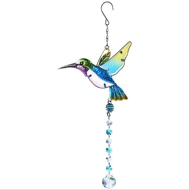 Stained Glass Window Hangings, Hummingbird Suncatchers Crystals for Windows,Clear Crystals Ball Prisms with Hummingbird Ornament: Blue