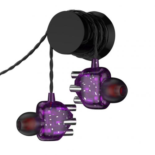 Transparent In-ear Double Moving Coil Moving Iron Earphone 3.5mm Mobile Phone Computer Universal Game Music HIFI Headset: Purple 
