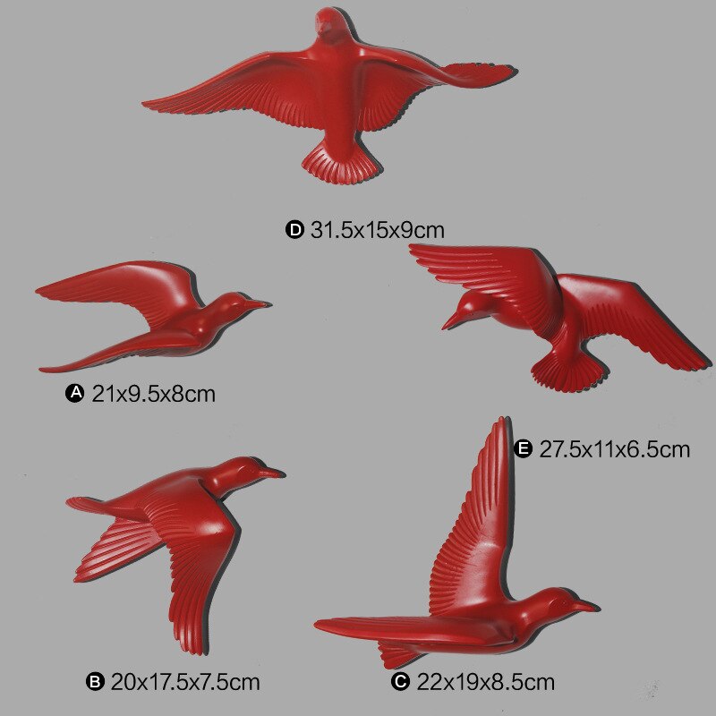 3D Resin bird Home Decoration decor wall stickers decoration: Red