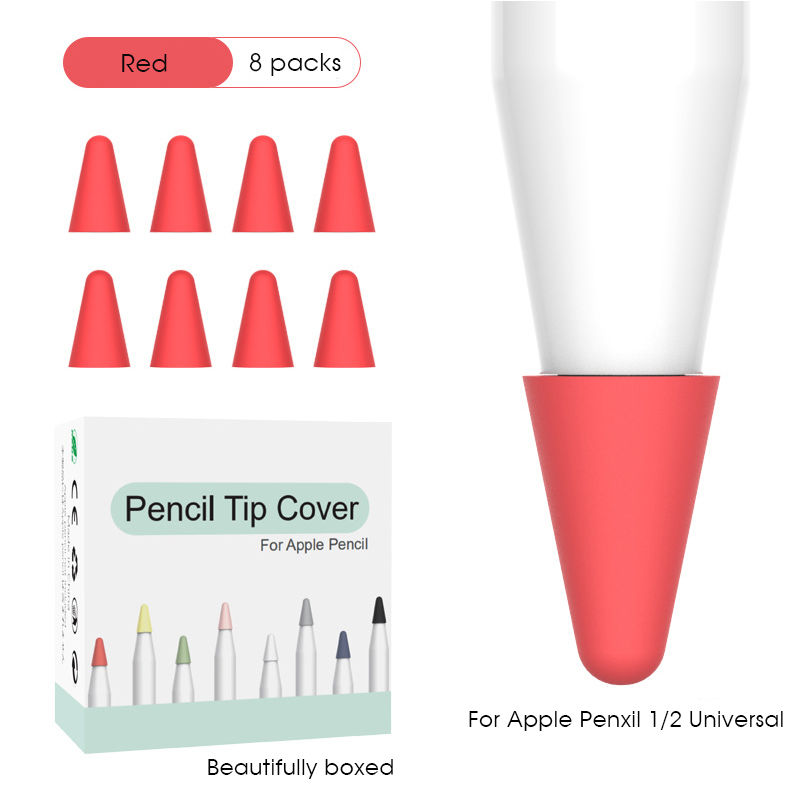 8 stk farver silikone blød udskiftning tip sag nib cover hud til æble blyant 1st 2nd stylus touchscreen pen tip cover covers: Rød