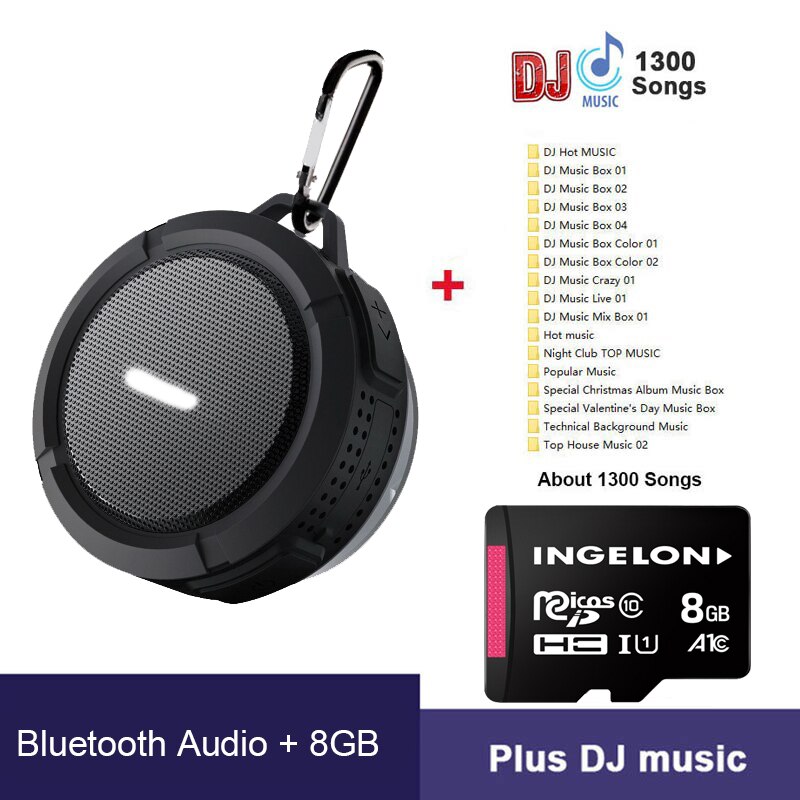 Outdoor Waterdichte Bluetooth Bass Stereo Draagbare Zuignap Speaker Call Functie Reizen Kleine Mini Waterdichte Luidspreker: C6-Audio-B-8GB