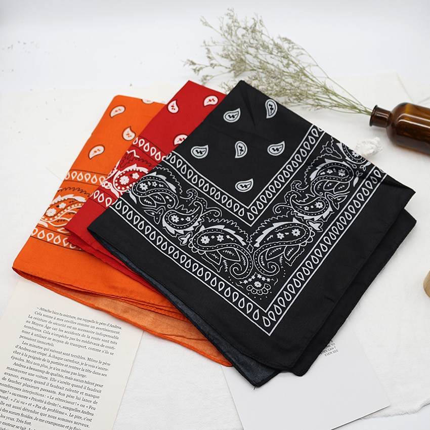 Foulard Bandana noir unisexe, style Hip Hop, bandeau pour cheveux, foulard carré pour le cou et la tête, mouchoir imprimé