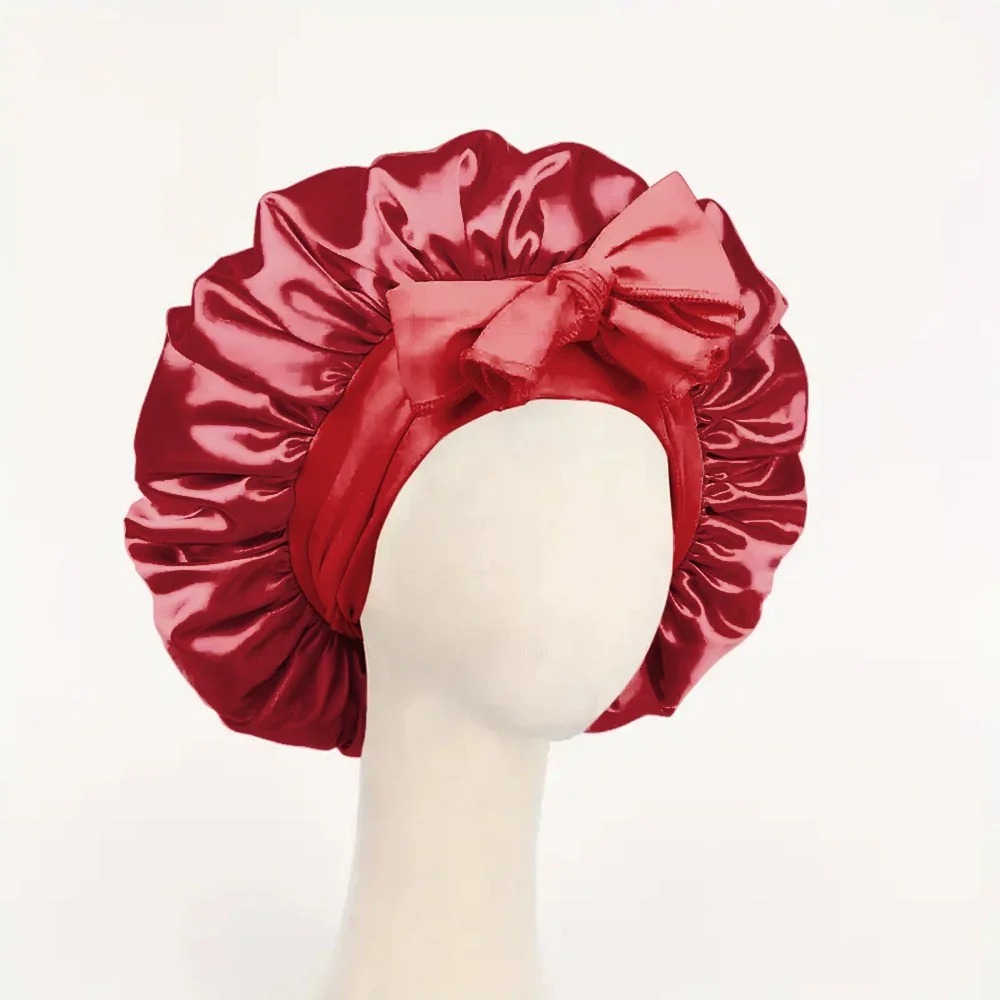Gorro de satén Gorro de seda Bonne ajustable para dormir Gorro para el pelo con banda para atar Gorros para mujeres y hombres: Rojo
