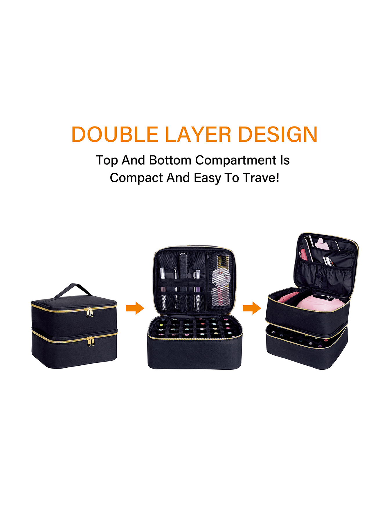 Nail polish organizer, handheld double-layer cosmetic storage tote bag for nail lovers, can store nail tools, nail polish gel, d