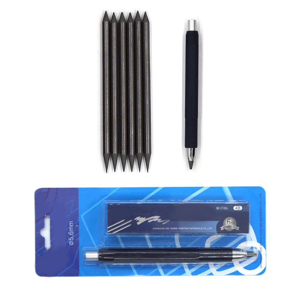 5.6mm Automatic Pencil Sketch Pencils with 6pcs 4B Graphite Pencil Lead for Draft Drawing Sketching Crafting School Writing