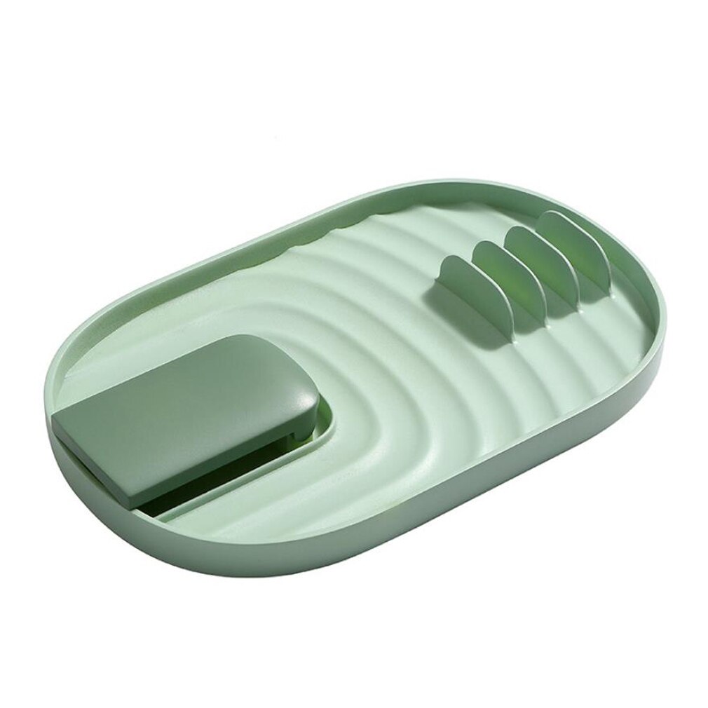 Multifunctionele Keuken Pollepel Lepel Rest Holder Werktuig Organisator Spatel Houder Rekken Pot Deksel Opslag Pad Rack Plastic Deksel Houder: green