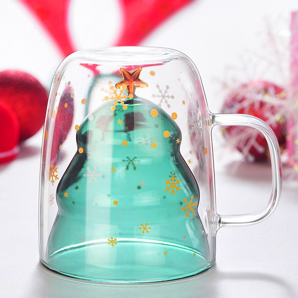 Creatieve Dubbele Laag Glas Kerstboom Ster Water Cup Hoge Temperatuur Mok Glas Kerstboom Ster Ing Cup 250ml B4