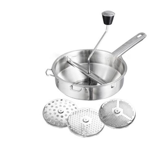 Multifunctionele Roerzeef Rvs Handleiding Aardappel Mashers Voedsel Groente Molen Modder Met 3 Frezen Discs Wf: B