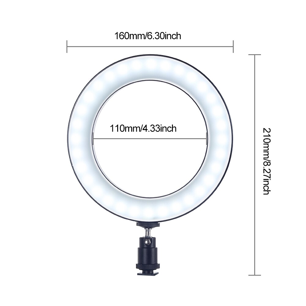 Andoer LED Selfie Ring Light 3200-6500k Studio Photography Photo Fill Ring Light for Makeup Video Live Studio: Black