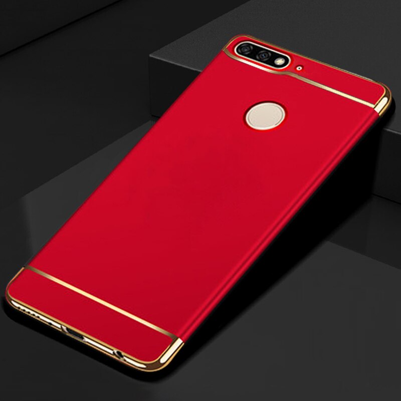 Funda de lujo para Huawei Honor 7c Pro funda de protección de 360 grados funda dura para teléfono 3 en 1 funda en funda Honor7c 7 C AUM-L41: 7C AUM-L41 (5.7inch) / Rojo