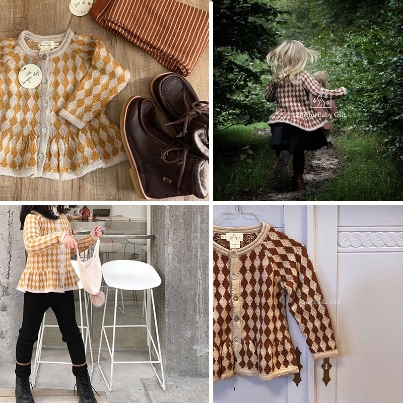 Enkelibb 20% Wol Peuter Meisje Gebreide Truien Diamant Knop Tops Konges Kids Meisjes Winter Rood Geel Trui Met Ruche Zoom