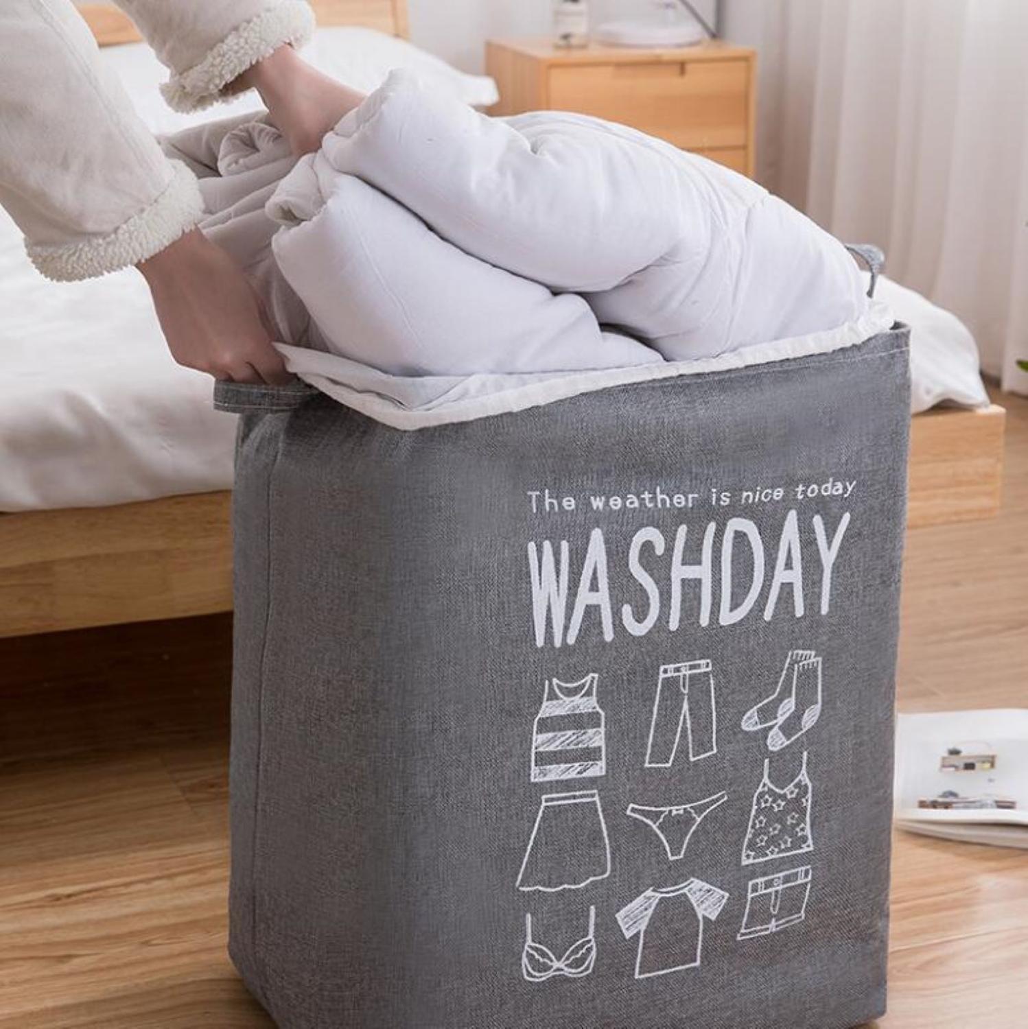 Large Laundry Basket Pop-Up Laundry Hampers Collapsible Clothes Storage Basket, Waterproof Linen Fabric with Drawstring