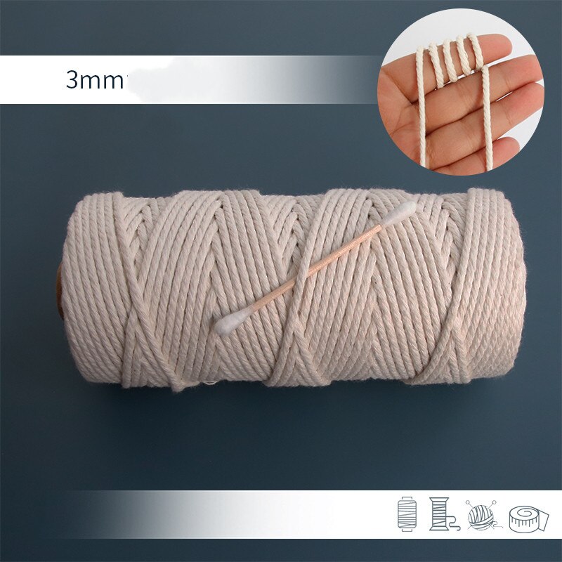 Corde de dentelle en coton naturel torsadé à la main, 1/2/3/4/5/6/8/10mm, tissage artisanal pour faire des cintres à plantes, décoration murale: 3mm 20meter