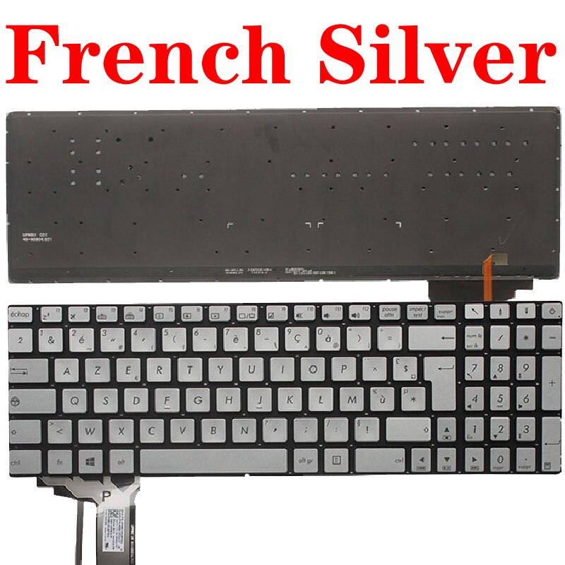 US/Latin/Hungarian/French/Czech/keyboard FOR ASUS GL551 GL551J GL551JK GL551JM GL551JW GL551JX N552 N552VX N552VW N552V: French Silver