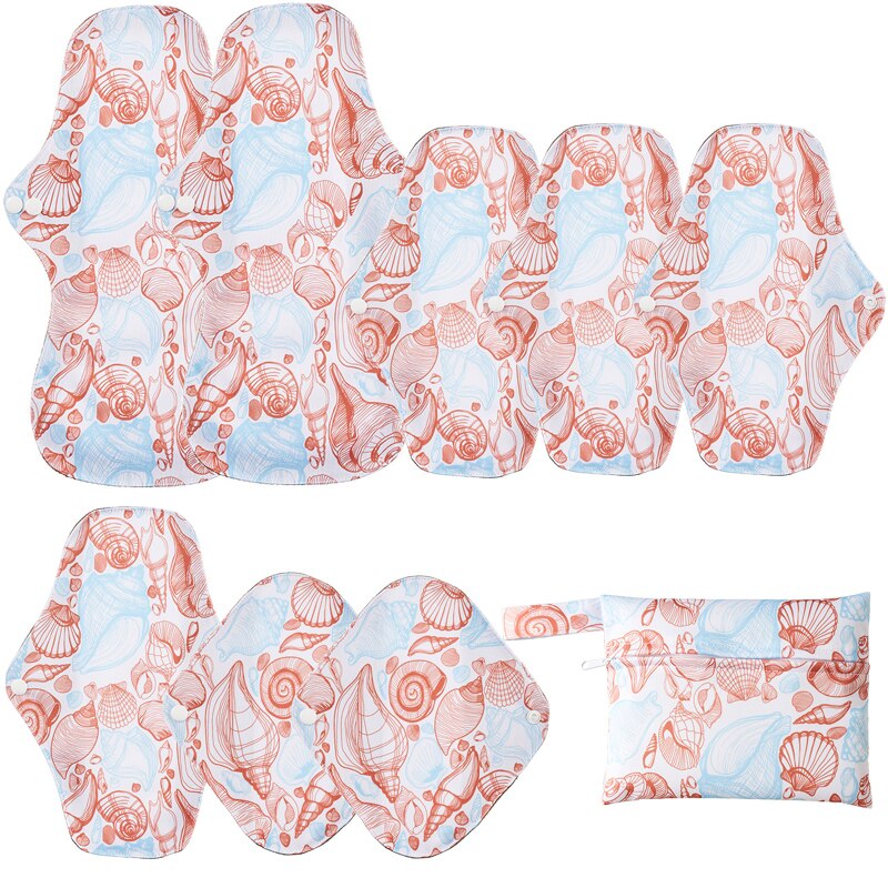 8pcs Bamboo Charcoal Reusable Menstrual Pads For Monthly Women Washable Gaskets Maternity Sanitary Towels Daily Pads 1pc Wet Bag: K-13
