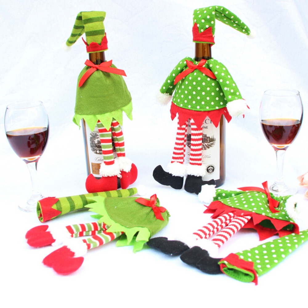 1Set Polka Dot Streep Rode Wijn Fles Cover Tassen Voor Kerst Home Party Rode Wijn Fles Decor Kerst Decoratie levert