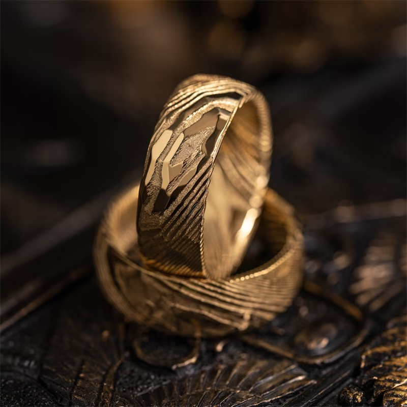 Anillo de banda de acero damasco para hombre, joyería de compromiso para novio, padrino de honor, anillos a juego para parejas, anillo de boda para hombre