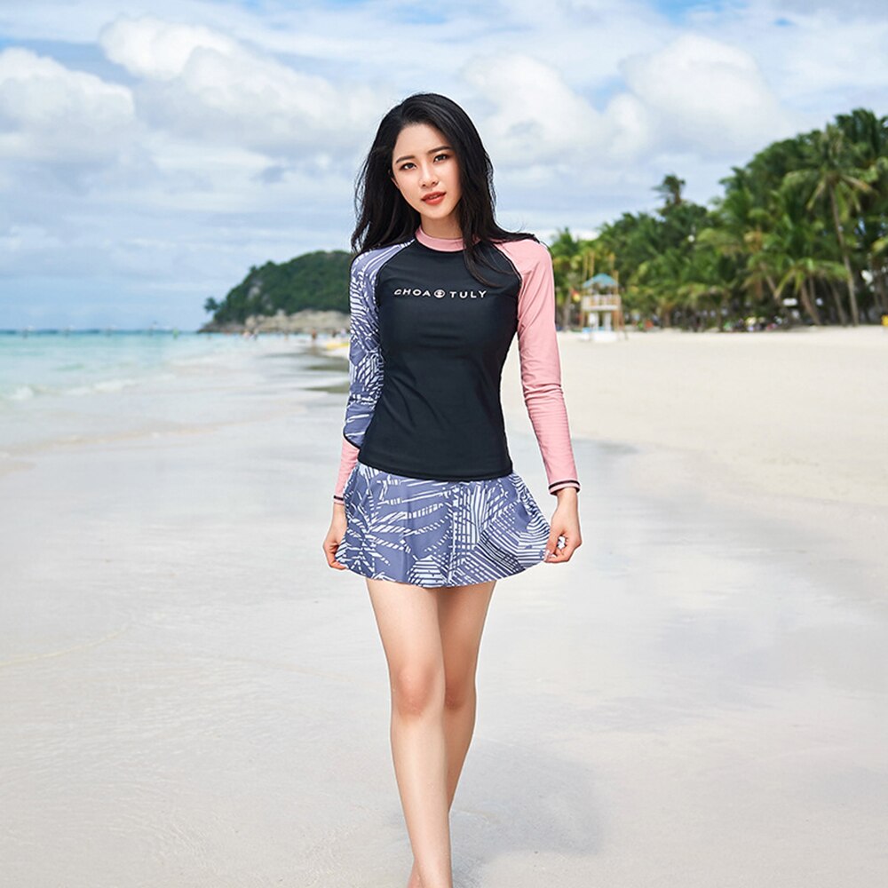 SEAUR Rash Guard eendelig badpak voor dames, lange mouwen, UPF