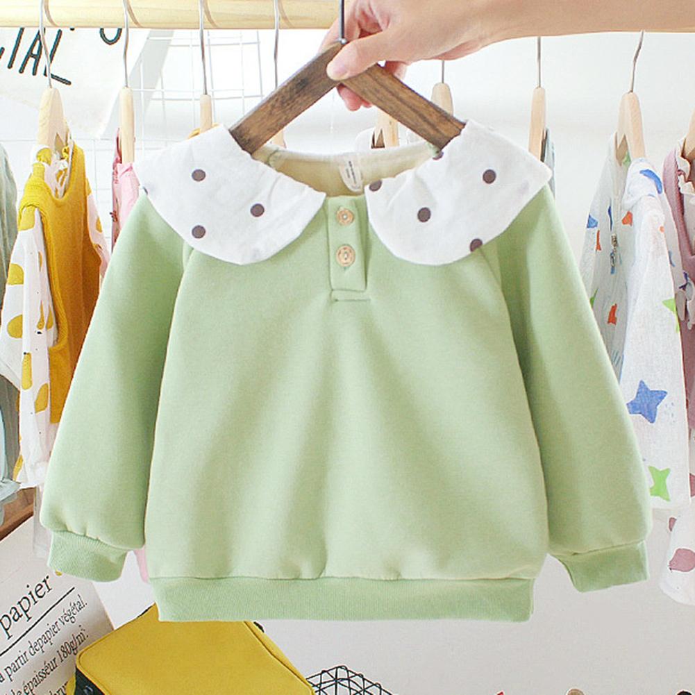 Baby flickor tröja klassisk delikat baby flickor långärmad lotus krage dot fleece varm vinter härlig tröja