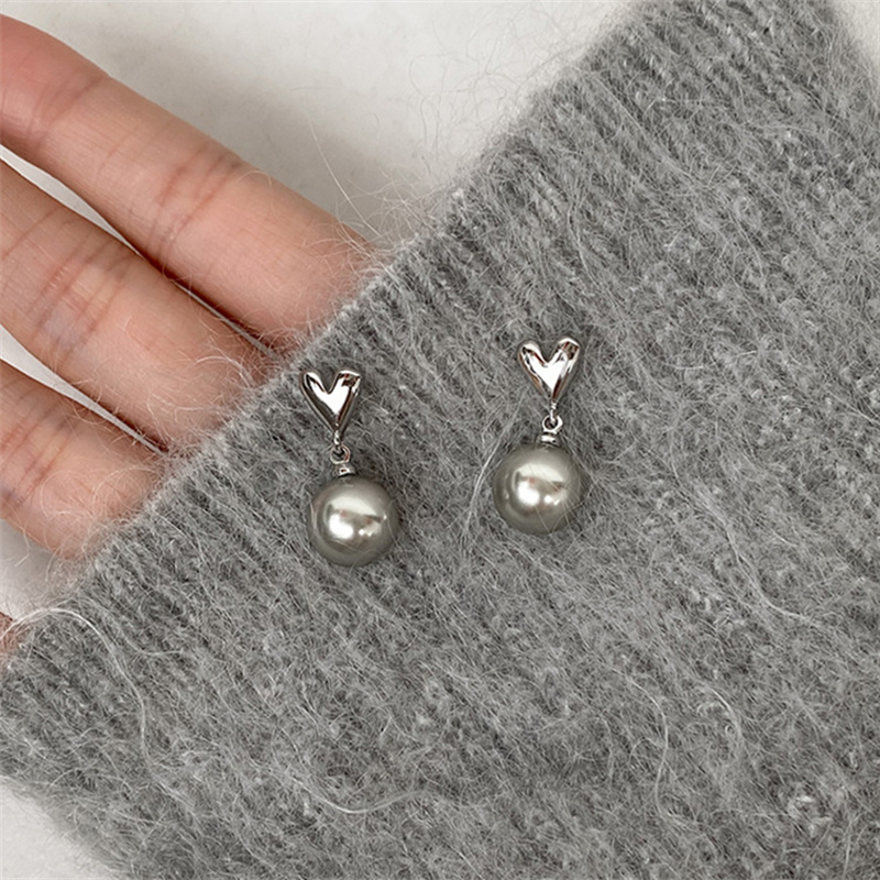 Pendientes colgantes de perlas grises para mujer, aretes elegantes franceses, joyería de de , accesorios de corazón Vintage para , , novedad de 2023