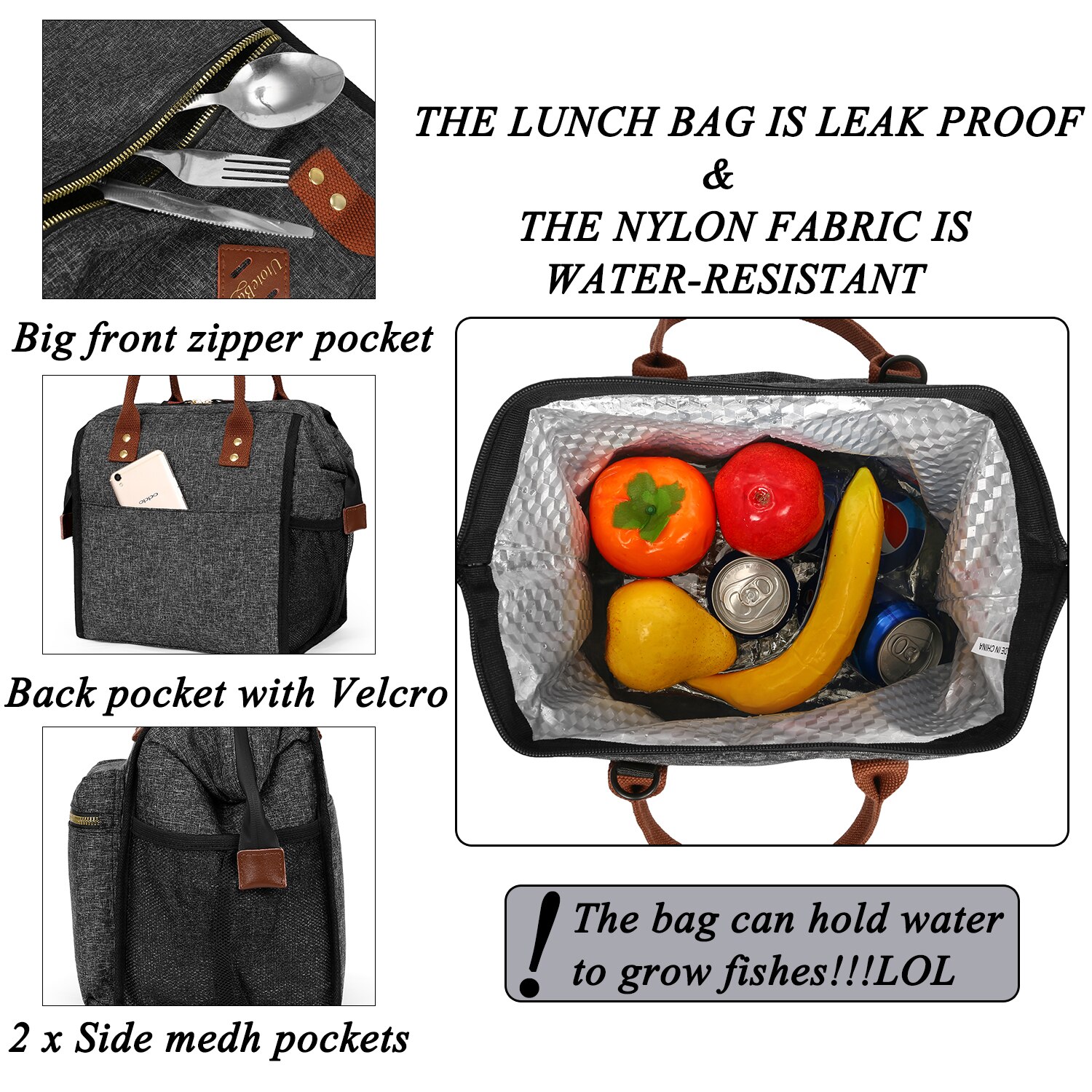 Borsa da pranzo isolata LOKASS borse frigo a prova di perdite borsa termica da pranzo con tracolla rimovibile per donna uomo