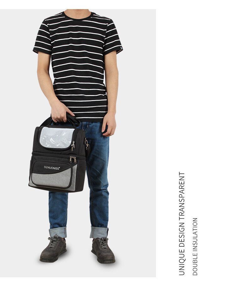 13L Lekvrije Dubbellaags Koeltas Grote Lunch Picknick Box Kan Houder Ijs Pac Thermische Maaltijd Dranken Isolatie Cool schoudertas