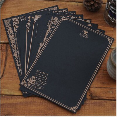 80sheets Vintage Letter Paper Black Kraft Writing Paper Letter Pad: Black mix 8patterns
