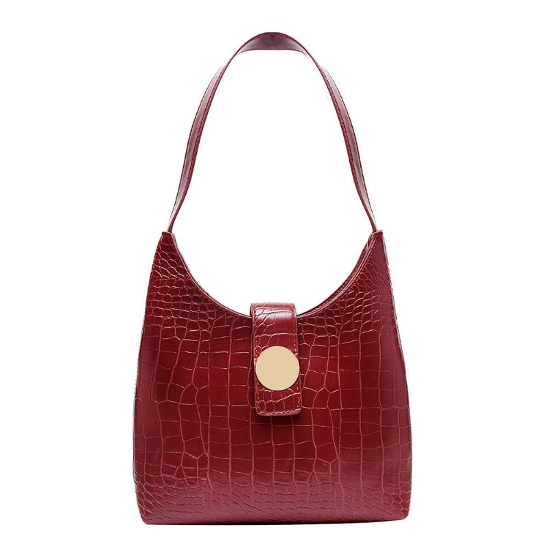 Women Retro Crocodile PU Leather Handbags Solid Color Shoulder Bag Simple Shopping Totes