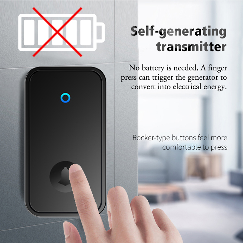 Wireless Doorbell No Battery required Waterproof Self-Powered 433mhz Door bell Sets Home Outdoor Kinetic Ring Chime Doorbell