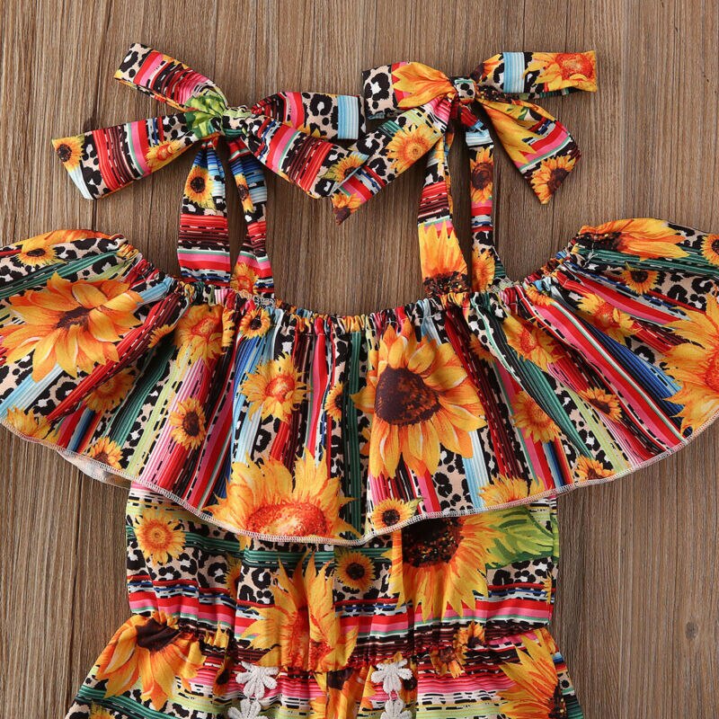 2020 bebê roupas de verão crianças bebê meninos meninas macacão ruffled girassol flor roupas playsuit