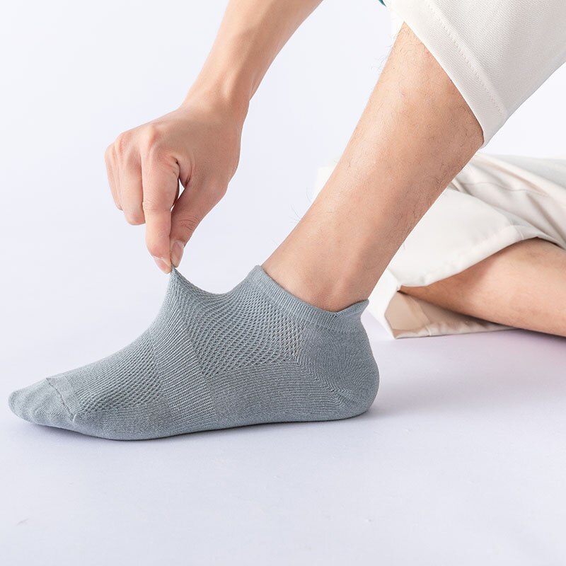 5 Pairs Zomer Mannen 100 Katoen Korte Mesh Sokken Man Harajukcomfortable Effen Kleur Casual Enkelsok Mannelijke Netto Sneaker Sok
