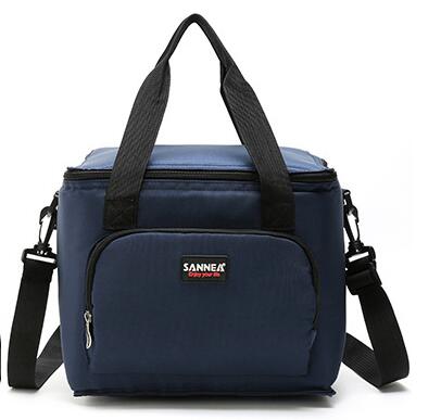 Oxford Double Layer Cooler Lunch Bag Printed Insulated Thermal Food Picnic Handbag Portable Shoulder Lunch Box Tote: Navy