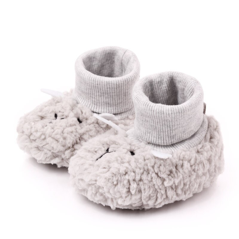 Høst vinter baby tegneserie myk såle varme sko søte sauer småbarn sko sokker: Grå a / 3