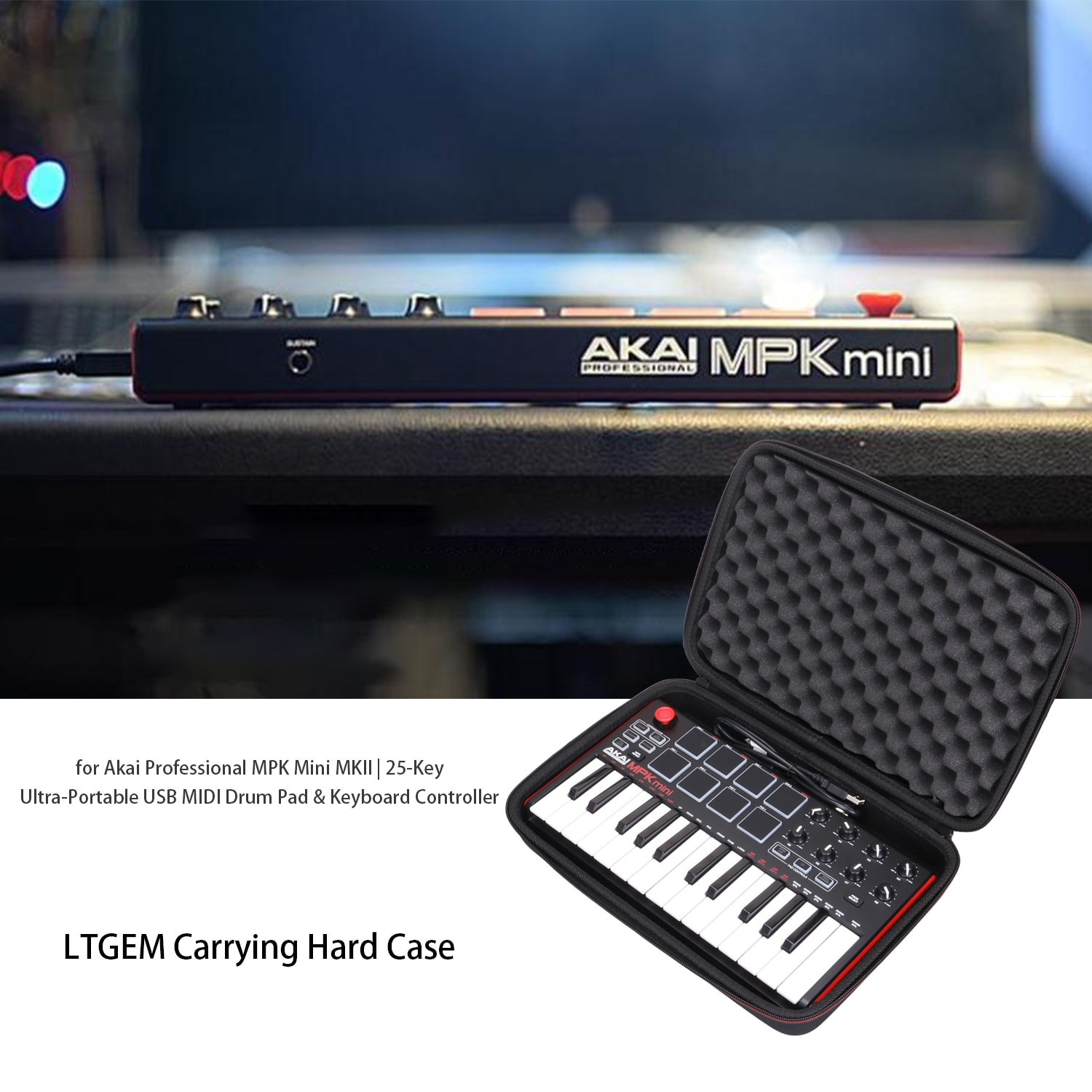 LTGEM Hard Carrying Case for Akai MPK Mini MK2/3 and MPK Mini Play/m vave smk 25 MIDI Keyboard Controller Storage Bag(Only Case)