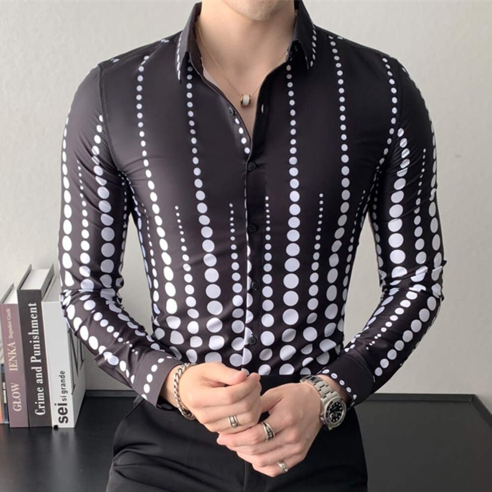Style britannique Point impression hommes chemise Streetwear hommes chemises rayées coupe mince demi manches décontracté homme vêtements 3XL-M
