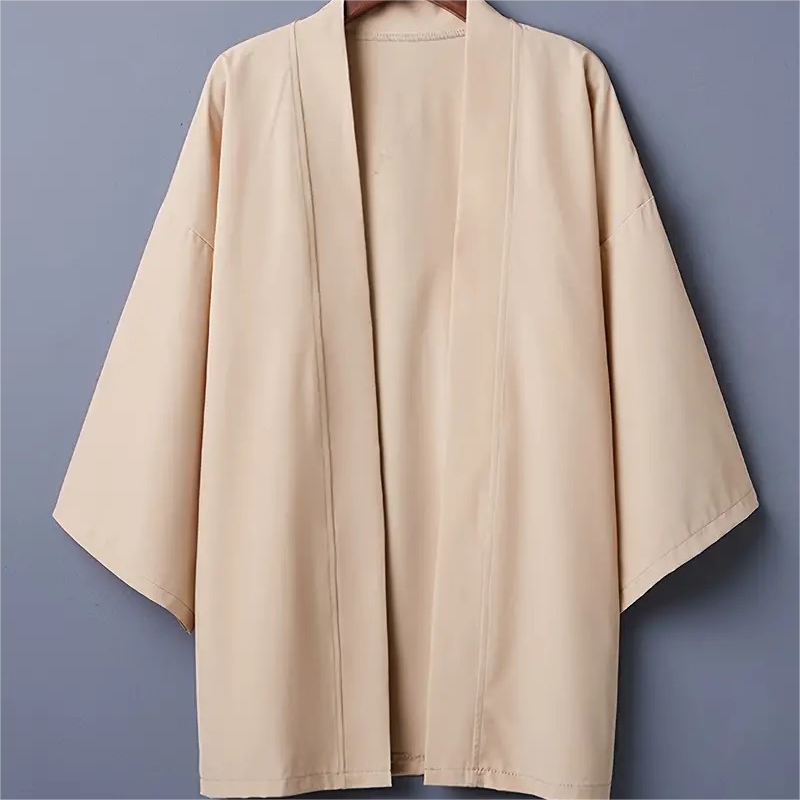 Summer Men Solid Color Kimono Cardigan Big Size 3XL Women Simple Haori Japanese Traditional Costume 6 colors Yukata Kimono Coat: XXXL / Khaki