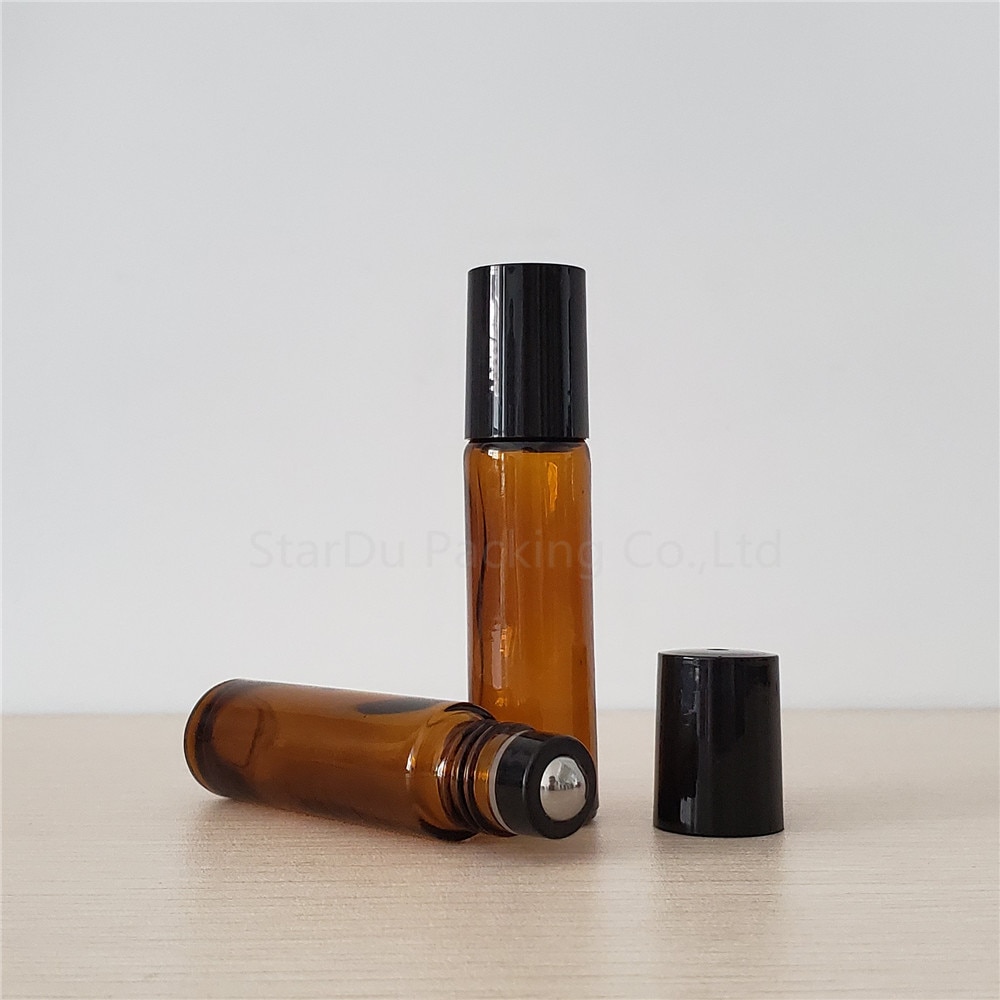 Botella Roll On ámbar de 10ml, botella Rollon de aceite esencial ámbar de 10cc, contenedor de rodillo de vidrio pequeño, 6 uds.
