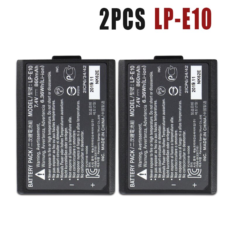 1-10 kpl 7.4v 860 mah lp -e10 lp e10 lpe 10 kameran akku canon eos 1100d 1200d 1300d 1500d 3000d kiss  x50 x70 x80 rebel  t3 t5: 2 kpl