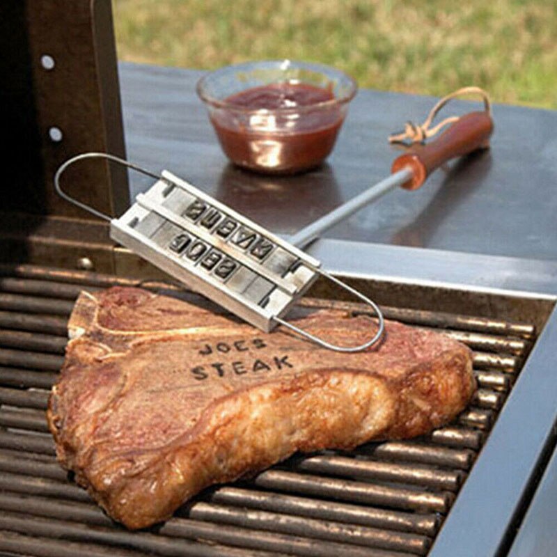 Printed Barbecue Wooden Handle Stamp Grill Meat DIY Steak Branding Iron Tool BBQ Kitchen