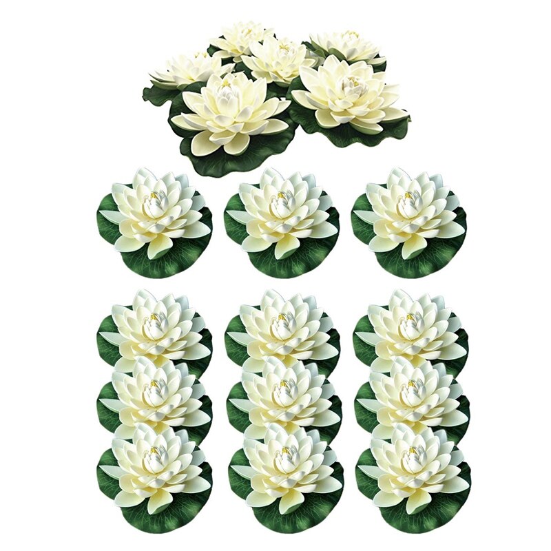 Flores de loto artificiales de espuma flotante, con adornos de almohadilla de lirio de agua, blanco marfil, perfecto para Patio Koi estanque piscina acuario casa G