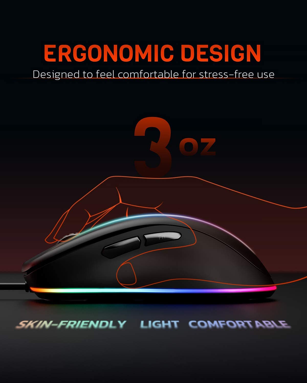 DAREU Wired RGB Gaming Mouse with 6 Programmable Buttons ATG4090 Sensor 6000 DPI 150 IPS 50Million Click Times For PC Steam Game